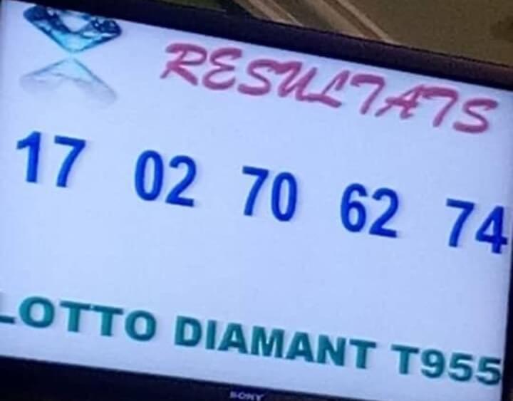 Les résultats ou numéros gagnants du lotto Diamant tirage 955