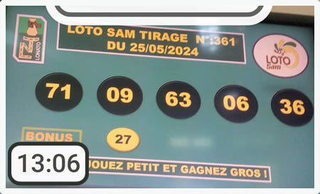 Résultats du loto SAM tirage 361