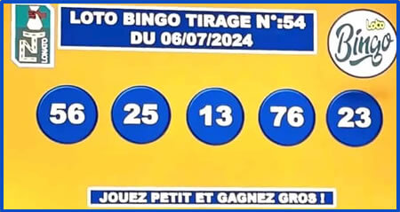 Résultats du loto BINGO tirage n° 54