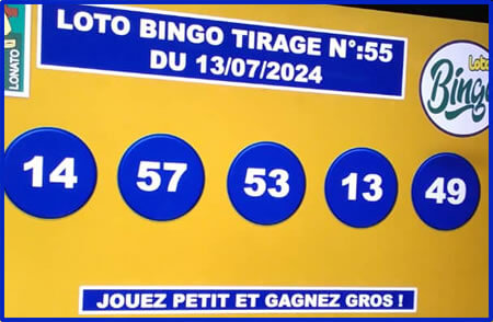 Résultats du loto BINGO tirage n° 55