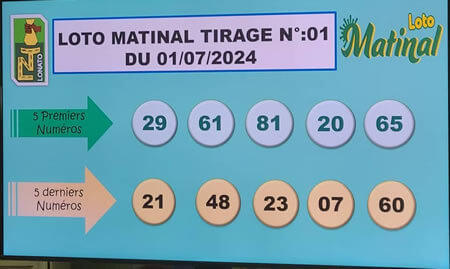 Résultats du loto Matinal tirage n° 01