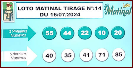 Résultats du loto Matinal tirage n° 14