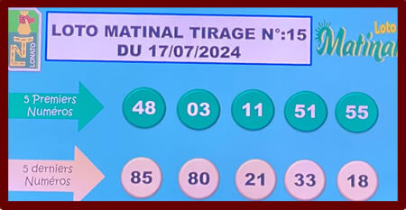 Résultats du loto Matinal tirage n° 15