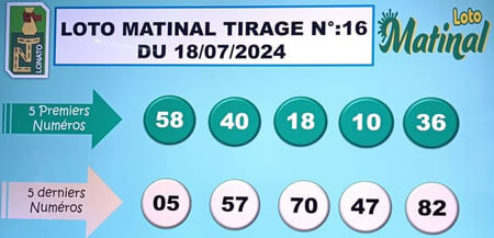 Résultats du loto Matinal tirage n° 16