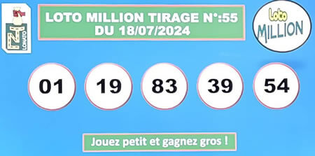 Résultats du loto Million tirage 55