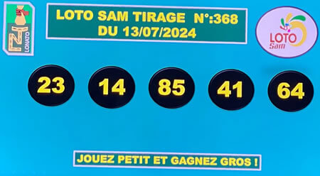 Résultats du loto SAM tirage 368