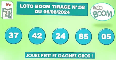 Résultats du loto BOOM tirage 58