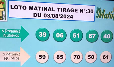 Résultats du loto Matinal tirage 30