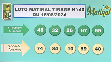 Résultats du loto Matinal tirage 40