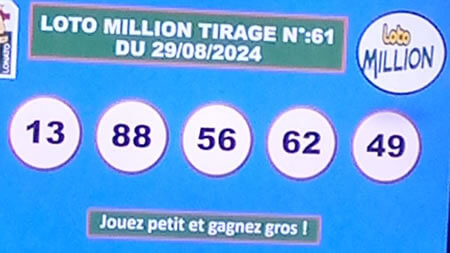 Résultats du loto Million tirage 61