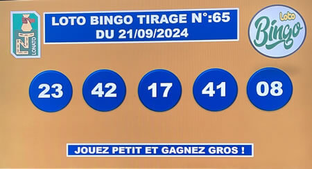 Résultats du loto BINGO tirage n° 65