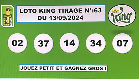 Résultats du loto KING tirage 63