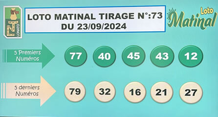 Résultats du loto Matinal tirage 73