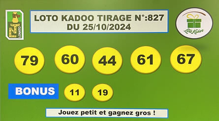 Résultats du loto Kadoo tirage 827