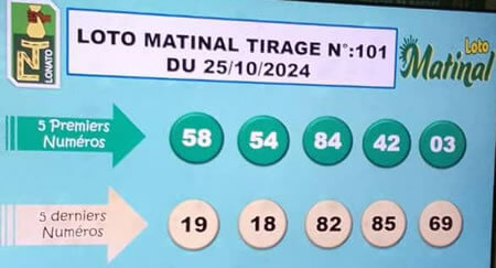 Résultats du loto Matinal tirage 101