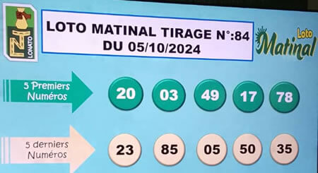 Résultats du loto Matinal tirage 84