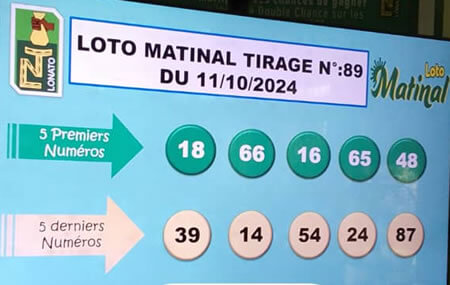 Résultats du loto Matinal tirage 89