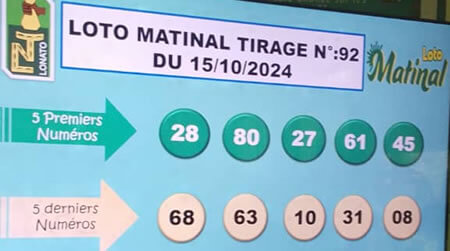 Résultats du loto Matinal tirage 92