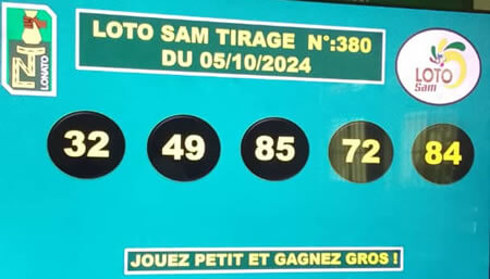 Résultats du loto SAM tirage 380