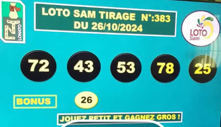 Résultats du loto SAM tirage 383