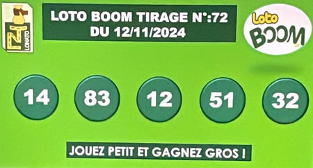 Résultats du loto BOOM tirage 72