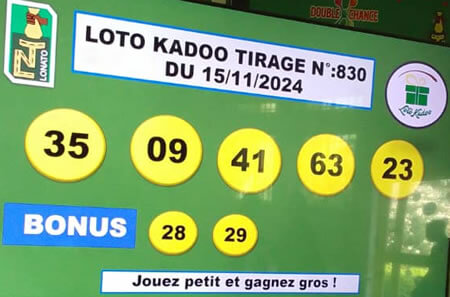 Résultats du loto Kadoo tirage 830