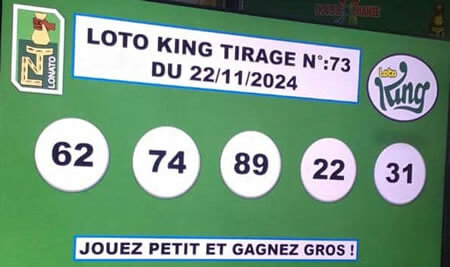 Résultats du loto KING tirage 73