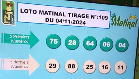 Résultats du loto Matinal tirage 109