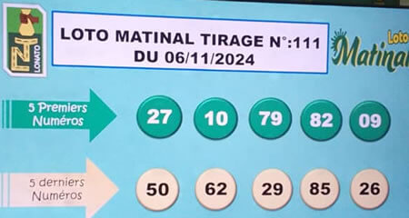 Résultats du loto Matinal tirage 111