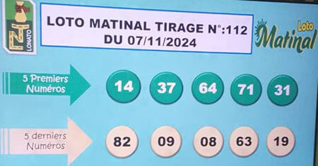 Résultats du loto Matinal tirage 112