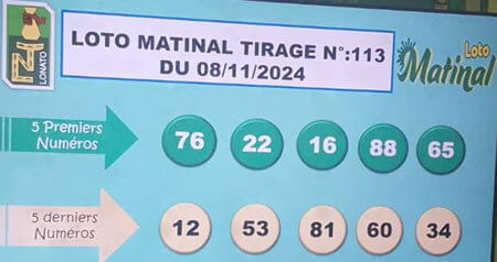 Résultats du loto Matinal tirage 113