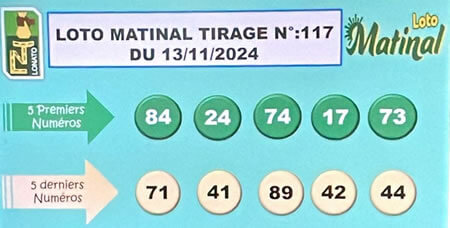 Résultats du loto Matinal tirage 117