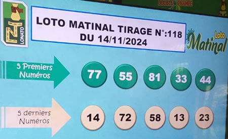 Résultats du loto Matinal tirage 118