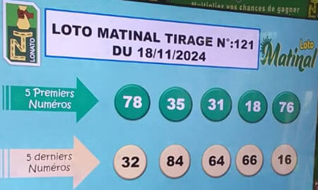 Résultats du loto Matinal tirage 121