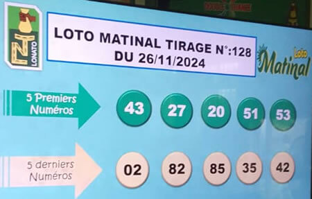 Résultats du loto Matinal tirage 128