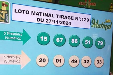 Résultats du loto Matinal tirage 129