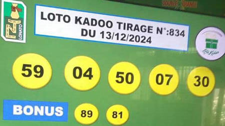 Résultats du loto Kadoo tirage 834