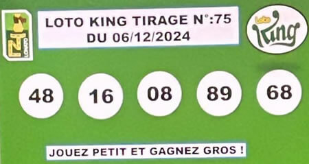 Résultats du loto KING tirage 75