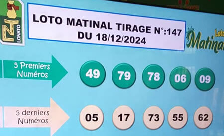 Résultats du loto Matinal tirage 147