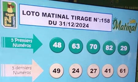 Résultats du loto Matinal tirage 158