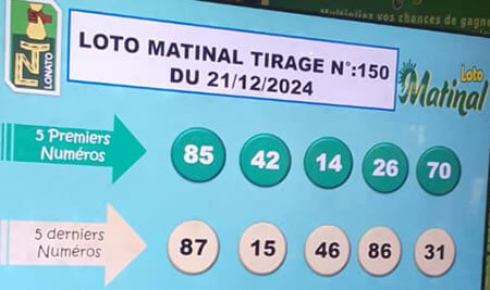 Résultats du loto Matinal tirage 150