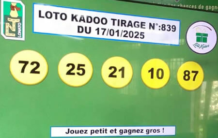 Résultats du loto Kadoo tirage 839