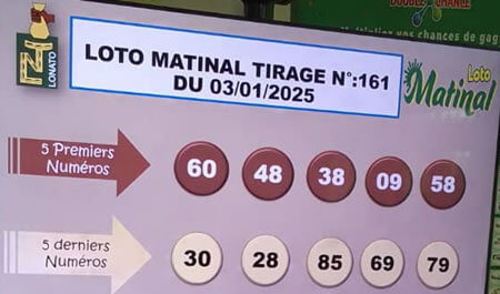 Résultats du loto Matinal tirage 161