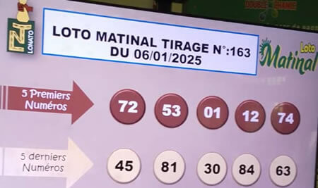 Résultats du loto Matinal tirage 163