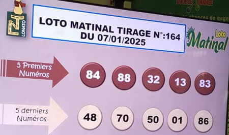 Résultats du loto Matinal tirage 164