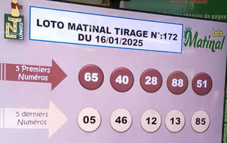 Résultats du loto Matinal tirage 172