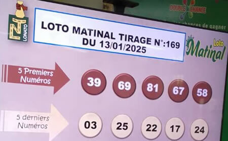 Résultats du loto Matinal tirage 169